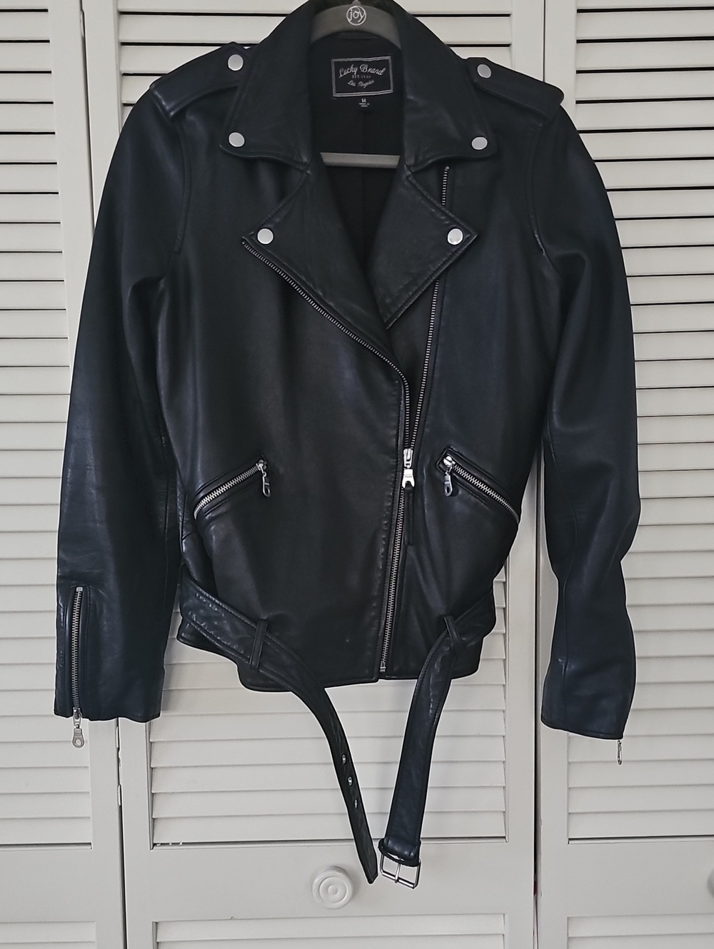 Lucky Brand Black Leather Moto Jacket with Belt